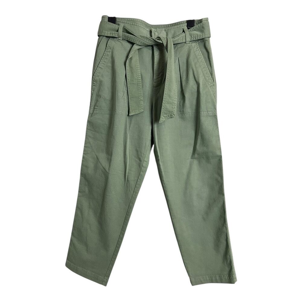 Ann Taylor LOFT Green Jeans Belted Pants 4 Baggy Pleated Lightweight Denim